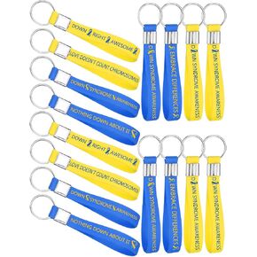 Misdary Down Syndrome Awareness Silicone Keychains Bulk Blue Yellow Ribbon Awareness Key Rings for Women Men Teen Fundraisers