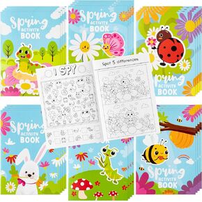 BWkoss 24Pcs Spring Activity Books for Kids Insect Floral Mini Games Coloring Book Set Bulk Mazes Word Search Word Scramble Games for Hello Spring Easter Party Goodie Bags Stuffer Classroom Favors