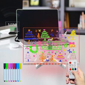 Acrylic Dry Erase Board with Light up Stand, 11.81" x 7.87" Clear White Board to do List memo Plan, led Note Board with 7 Colors Change,USB Powered,Remote Control (L)