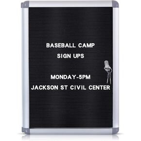 Enclosed Changeable Letter Boards Felt Message Board with Locking Door, Black, Aluminum Frame, 26X20 inches