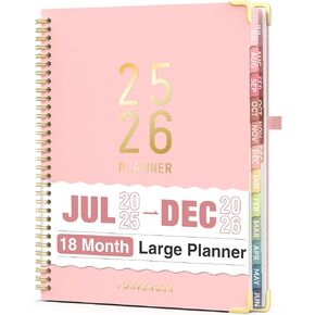Forvencer Academic Planner 2025-2026, 18 Month Daily Planner, 8.5" x 11", Weekly & Monthly Agenda Book, Jul 2025 - Dec 2026, Hardcover Calendar Book, School Supplies for Student Teacher, Pink