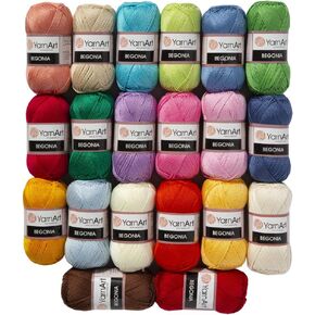 20 Skein Yarnart Begonia Yarn, 100% Mercerized Cotton, Each 1.76 Oz (50g) / 185 Yrds (169m), Fine Sport: 2