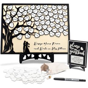 Wedding Guest Book, Guest Book Alternatives for Guests to Sign Wedding Guest Book Alternative Guest Book Wedding Reception with Wooden Hearts for Wedding Anniversary Baby Shower (Black)