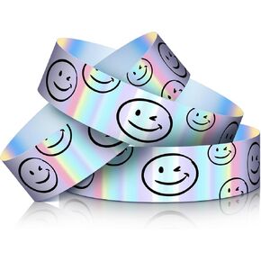 Sratte 500 Pcs Plastic Wristbands for Events Smile Face Wristbands Holographic Colored Waterproof Wrist Bands Plastic Bracelets Adhesive Hand Bands for Men Women Club Concert Party (Silver)