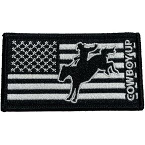 USA Made Cowboy Up Flag Hook and Loop Patch, 1 Pcs Funny Meme Embroidered Patches, Tactical Military Morale Patch with Hook Fastener Backing, Cute Applique Accessories for Backpacks