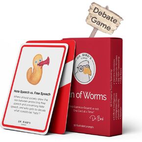 Dr. Bird's Cards - Can of Worms: The Ultimate Debate Card Game for Adults – Fun, Educational, and Intellectual Gift for College Students, Homeschool Activities, and Family Discussions