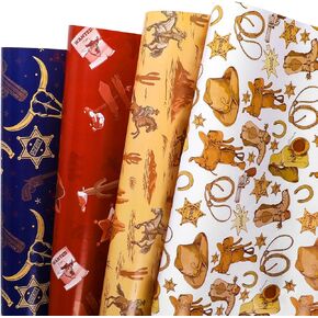 Western Cowgirl Wrapping ورقة 12 أوراق غرب ورق التغليف الوردي Girl Girl Vintage Wrap Horse Cowgirl Boots Design لعيد الميلاد ، الحفلات ، استحمام الطفل - 20 "× 28"