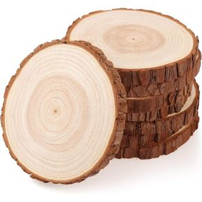 Fuyit Unfinished Wood Slices for Centerpieces, 8Pcs 5.5-6 Inch Natural Wooden Round Discs with Bark for Rustic DIY Crafts, Table Base, Wedding Decoration