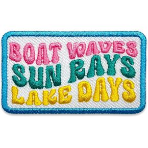 Boat Waves Sun Rays Lake Days Patch 3 Inches Iron On/Sew On Embroidered Applique Patch for Clothes Backpacks Hats, Funny Quote Summer Vacation DIY Accessories Gifts for Mom Dad Friends Coworkers