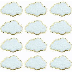 12 PCS Cloud Patch Gold Edges Cloud Applique Chenille Patches Cloud Iron On Embroidered Patches for DIY Repair Clothing