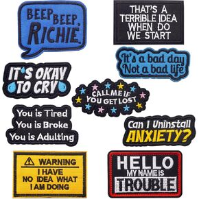 Funny Patches 9 PCS Phrases Embroidered Patches Tactical Morale Patches for Backpacks, Bags, Harness, Vest, Military Uniforms, Jackets, Jeans, Hats
