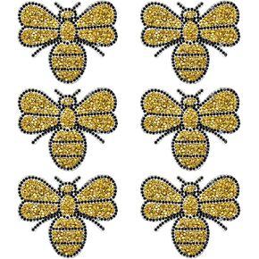 JKJF 6 Pcs Bee Rhinestone Patches Bling Honeybee Iron on Patches Insect Badges Appliques Garment Embellishments Patch for Clothes Backpack Shoes Jacket Jeans Hat Dress - Gold