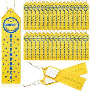 Taiyin 50 Pcs Award of Perfect Attendance Award Ribbons Prize Perfect Attendance Ribbon with Event Card and Rope for Kids Competition, Sports Event, Contests, School, Office Team