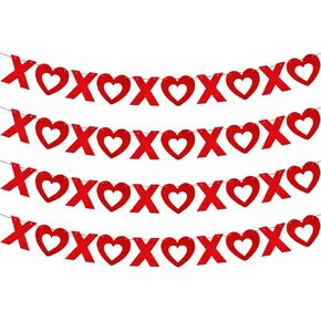 4 Pack Felt Red XOXO Garland Banners, Valentines Day Decorations,Felt Valentines Day XOXO Sign Banner for Valentines Day Anniversary Wedding Party Decorations Supplies