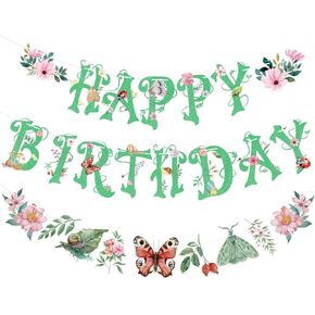 ربيع عيد ميلاد أخضر سعيد لافتة ، Sage Green Butterfly Flowers Banner Summer Brasterly Birthday Party Wildflower Butterfly Garden Decoration