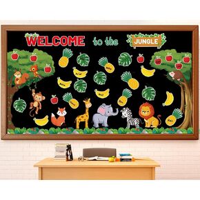 ZOIIWA Welcome to The Jungle Bulletin Board Set Jungle Animals Classroom Decorations Jungle Animal Cutouts Animal Bulletin Board Border Wall Classroom Decor for Back to School Teacher Supplies