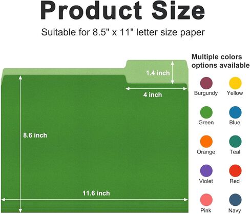 ViVin File Folder, 50 Pack Colored File Folders with 1/3-Cut Tabs, Fits 8.5 * 11 Letter Size Paper, Manilla Folders for Home Office School Documents(Multicolored) in Kuwait