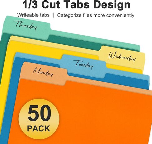 ViVin File Folder, 50 Pack Colored File Folders with 1/3-Cut Tabs, Fits 8.5 * 11 Letter Size Paper, Manilla Folders for Home Office School Documents(Multicolored) in Kuwait