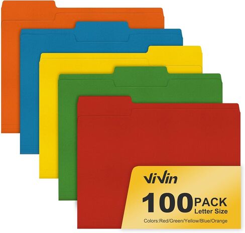 ViVin File Folder, 50 Pack Colored File Folders with 1/3-Cut Tabs, Fits 8.5 * 11 Letter Size Paper, Manilla Folders for Home Office School Documents(Multicolored) in Kuwait