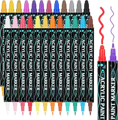 SMOOTHERPRO Acrylic Paint Markers, 24 Colors Dual Tip Acrylic Paint Pens for Wood, Canvas, Stone, Pumpkins, Rock Painting, Glass, Plastic, Ceramic, DIY Crafts Art Supplies in Saudi Arabia