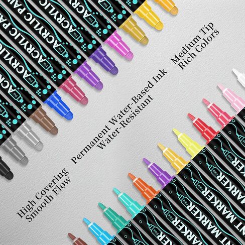 SMOOTHERPRO Acrylic Paint Markers, 24 Colors Dual Tip Acrylic Paint Pens for Wood, Canvas, Stone, Pumpkins, Rock Painting, Glass, Plastic, Ceramic, DIY Crafts Art Supplies in Saudi Arabia