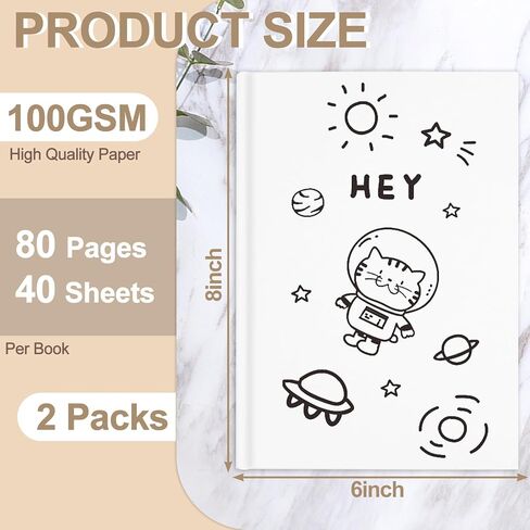 Utron 2PCS Hardcover Blank Book, 6 x 8in Autograph Book, Blank Books 40 Sheets Each, Hardcover Blank Book for Writing Stories, DlY Creations, Drawing, Writing(White) in Saudi Arabia