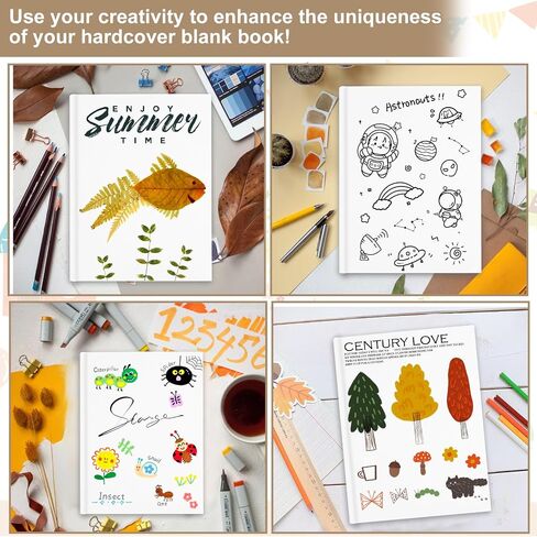 Utron 2PCS Hardcover Blank Book, 6 x 8in Autograph Book, Blank Books 40 Sheets Each, Hardcover Blank Book for Writing Stories, DlY Creations, Drawing, Writing(White) in Saudi Arabia