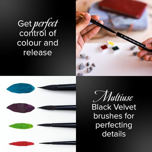 Silver Brush Limited WC-3124ST Black Velvet Voyage Master Travel Set for Watercolor, Gouache, Inks, & Dyes, Set of 4, Sizes 2, 4, 6, and 8 Round Paintbrushes, Short Handle in Saudi Arabia