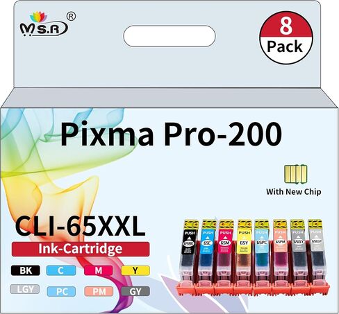MS.R CLI65 خرطوشة الحبر （شريحة تكرارية تم ترقيتها المعاد تصنيعها CLI-65 8-COLOR BACK Pack Pack لطابعة Canon Pixma Pro200 Pro-200 (8 حزمة) in Kuwait