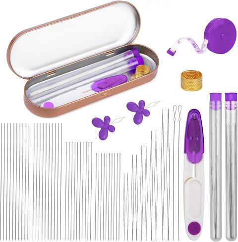 GarfxG 60 PCS Beading Needles Set with Collapsible Big Eye Beading Needles, Twisted Wire Seed Beading Needles, Straight Beading Needles and Threaders, Thimble, Scissors, Measure Tools in Storage Box in Saudi Arabia