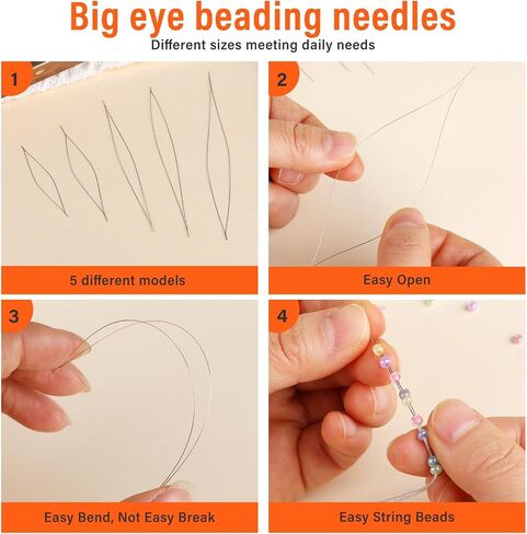 GarfxG 60 PCS Beading Needles Set with Collapsible Big Eye Beading Needles, Twisted Wire Seed Beading Needles, Straight Beading Needles and Threaders, Thimble, Scissors, Measure Tools in Storage Box in Saudi Arabia