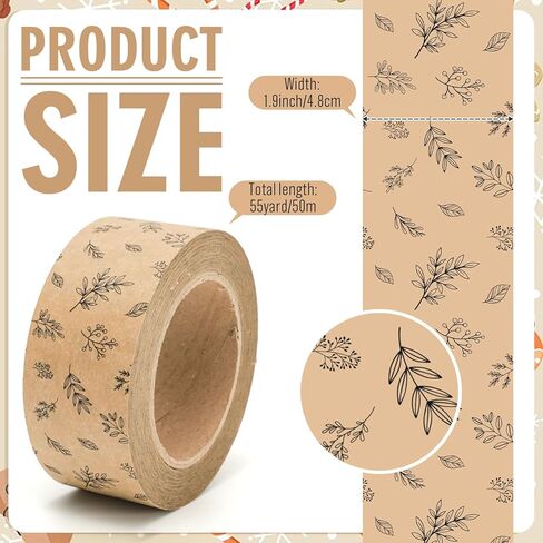 55 Yard Kraft Paper Packing Tape Botanical Leaves Brown Gift Wrapping Tape Waterproof Shipping Tape for Small Business DIY Crafts Box Carton Decor in Saudi Arabia