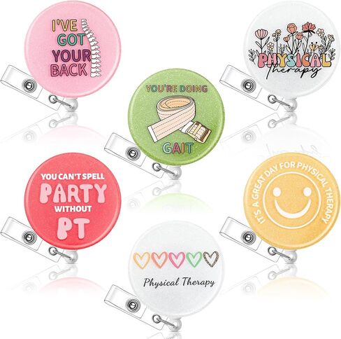 Hoteam 6 Pcs Physical Therapist Badge Reel Retractable with Alligator Clip Badge Holders for Healthcare Badge Reel Clip for Doctor Nurse Physical Therapist Assistant PT Appreciation Gifts in Kuwait