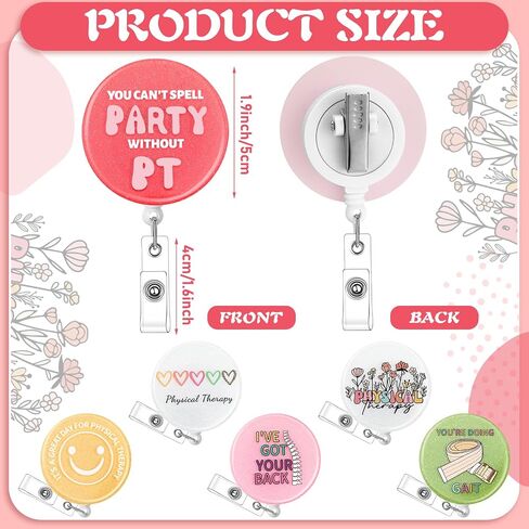 Hoteam 6 Pcs Physical Therapist Badge Reel Retractable with Alligator Clip Badge Holders for Healthcare Badge Reel Clip for Doctor Nurse Physical Therapist Assistant PT Appreciation Gifts in Kuwait