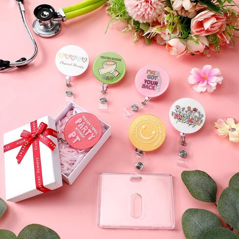 Hoteam 6 Pcs Physical Therapist Badge Reel Retractable with Alligator Clip Badge Holders for Healthcare Badge Reel Clip for Doctor Nurse Physical Therapist Assistant PT Appreciation Gifts in Kuwait