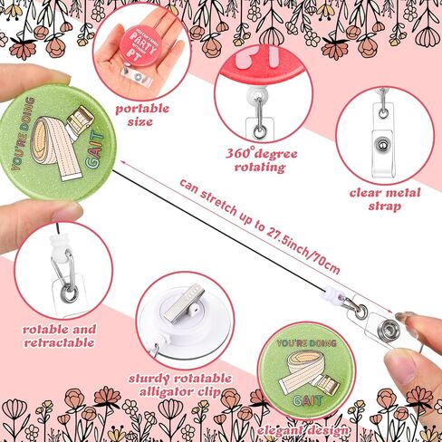 Hoteam 6 Pcs Physical Therapist Badge Reel Retractable with Alligator Clip Badge Holders for Healthcare Badge Reel Clip for Doctor Nurse Physical Therapist Assistant PT Appreciation Gifts in Kuwait