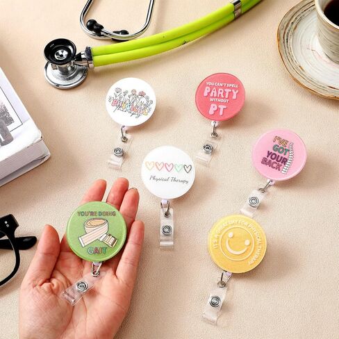 Hoteam 6 Pcs Physical Therapist Badge Reel Retractable with Alligator Clip Badge Holders for Healthcare Badge Reel Clip for Doctor Nurse Physical Therapist Assistant PT Appreciation Gifts in Kuwait