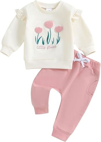 Mubineo Toddler Baby Girl Clothes Cute Flower Sweatshirt Outfits Fall Winter Long Sleeve Tops Pant Outfit Sweatsuit Set in Kuwait
