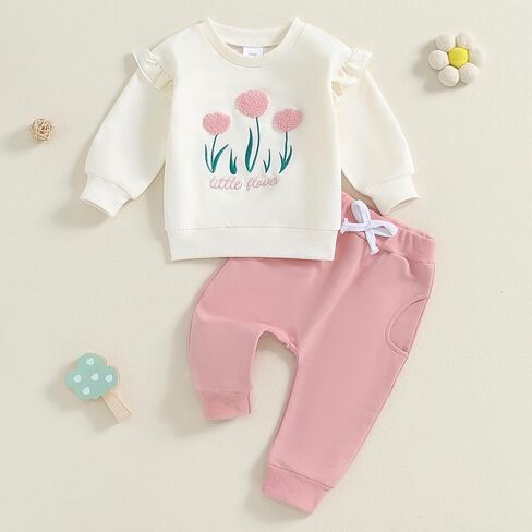 Mubineo Toddler Baby Girl Clothes Cute Flower Sweatshirt Outfits Fall Winter Long Sleeve Tops Pant Outfit Sweatsuit Set in Kuwait