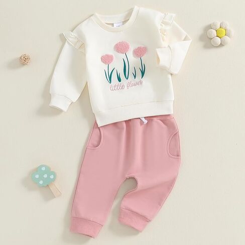 Mubineo Toddler Baby Girl Clothes Cute Flower Sweatshirt Outfits Fall Winter Long Sleeve Tops Pant Outfit Sweatsuit Set in Kuwait