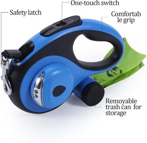 26/19FT Retractable Dogs Leash with Flashlight, Tangle Free Extendable Dog Leash with Poop Bag Holder Dispenser, Durable Portable Pet Walking Leash for Small/Medium/Large Breed（Red,16FT） in Saudi Arabia