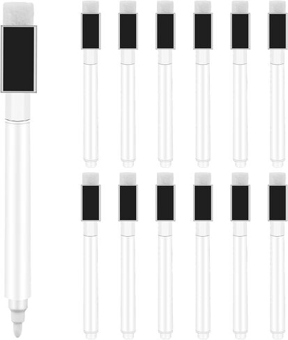 12 Pcs Fine Felt Tip Dry Erase Pens Magnet Dry Erase Markers Whiteboard Markers with Eraser Mini White Dry Erasable Markers for Office School Home Classroom Supplies in Saudi Arabia