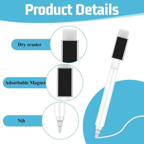 12 Pcs Fine Felt Tip Dry Erase Pens Magnet Dry Erase Markers Whiteboard Markers with Eraser Mini White Dry Erasable Markers for Office School Home Classroom Supplies in Saudi Arabia