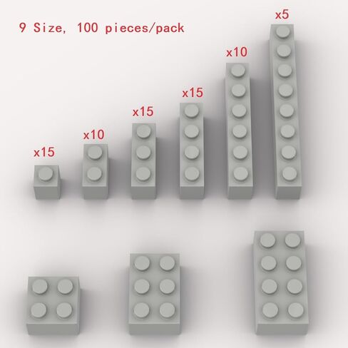 100 Piece Green Bricks Bulk Assortment Pack, 9 Size Green Classic Building Blocks Bricks, Compatible with Lego Parts and Pieces(Color: Green) in Kuwait