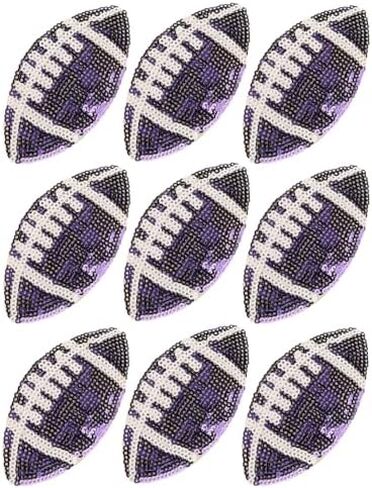 9 Pack Sequin Football Patches,Trucker Hat Patches,Iron on Rugby Fabric Patches for Clothes Sewing Patch for Holes Jeans Dress Backpack Bag Shoe Gameday Decorative Applique (Purple) in Saudi Arabia