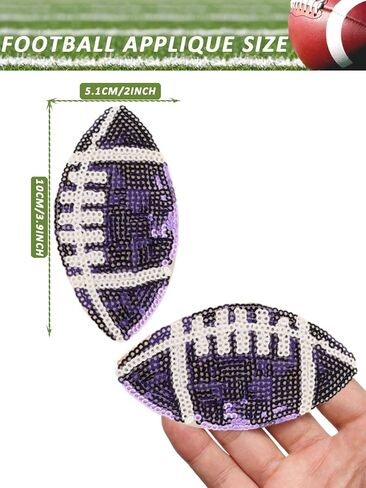 9 Pack Sequin Football Patches,Trucker Hat Patches,Iron on Rugby Fabric Patches for Clothes Sewing Patch for Holes Jeans Dress Backpack Bag Shoe Gameday Decorative Applique (Purple) in Saudi Arabia