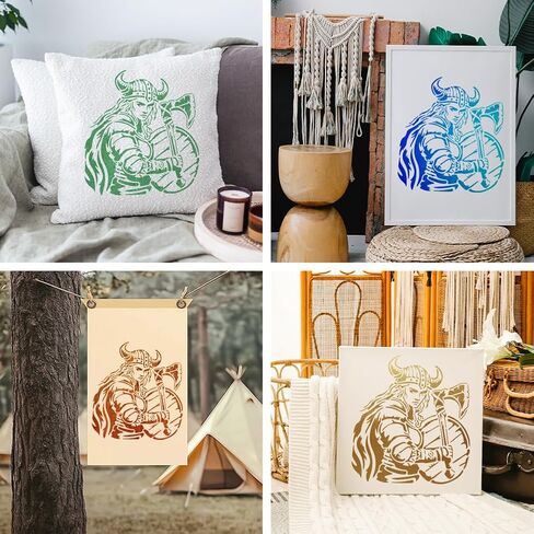 Mayjoydiy Viking Woman Warrior Stencil ، 11.8 × 11.8 بوصة ، قالب درع درع قابل لإعادة الاستخدام مع فرشاة الطلاء لديكور المنزل in Kuwait