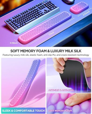 Lekvey Ergonomic Gaming Wrist Rest for Computer Keyboard, Pink/Purple in Kuwait