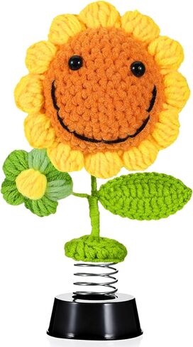 Grevosea Sunflower Car Accessories Dashboard Decorations, Handmade Crochet Shaking Sun Flowers Bobblehead for Car Interior, Cute Desk Ornaments, for Women and Girls (H 5.2 in)(Frog) in Saudi Arabia