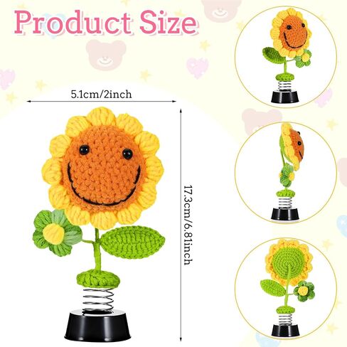 Grevosea Sunflower Car Accessories Dashboard Decorations, Handmade Crochet Shaking Sun Flowers Bobblehead for Car Interior, Cute Desk Ornaments, for Women and Girls (H 5.2 in)(Frog) in Saudi Arabia